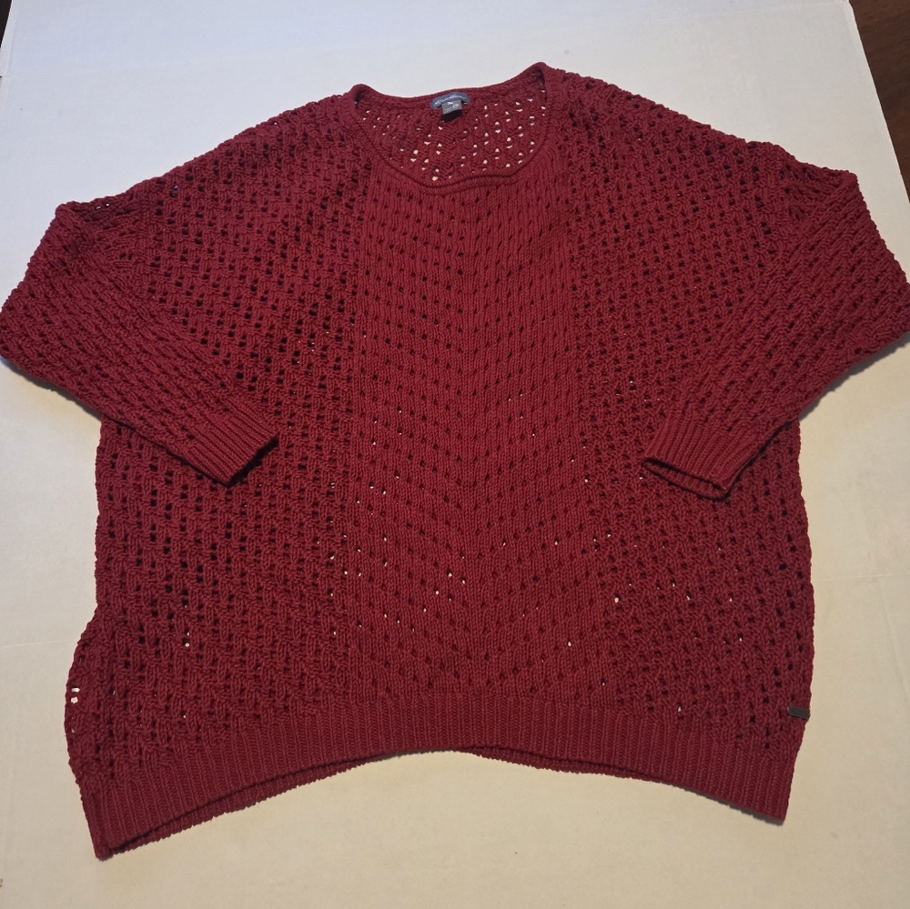 Eddie Bauer Women's Plus Size Rich Red Open-Knit Sweater EUC Size 2XL